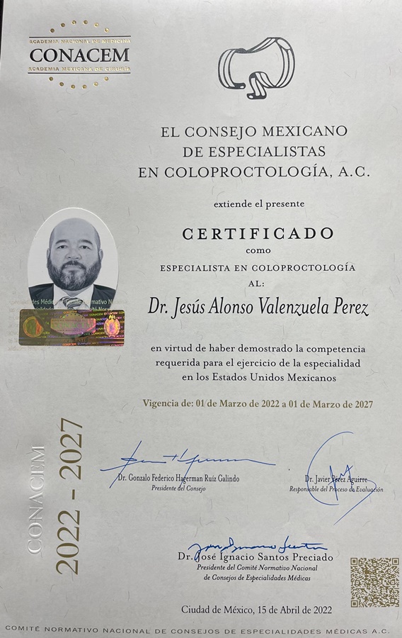 Certificado C. Coloproctología